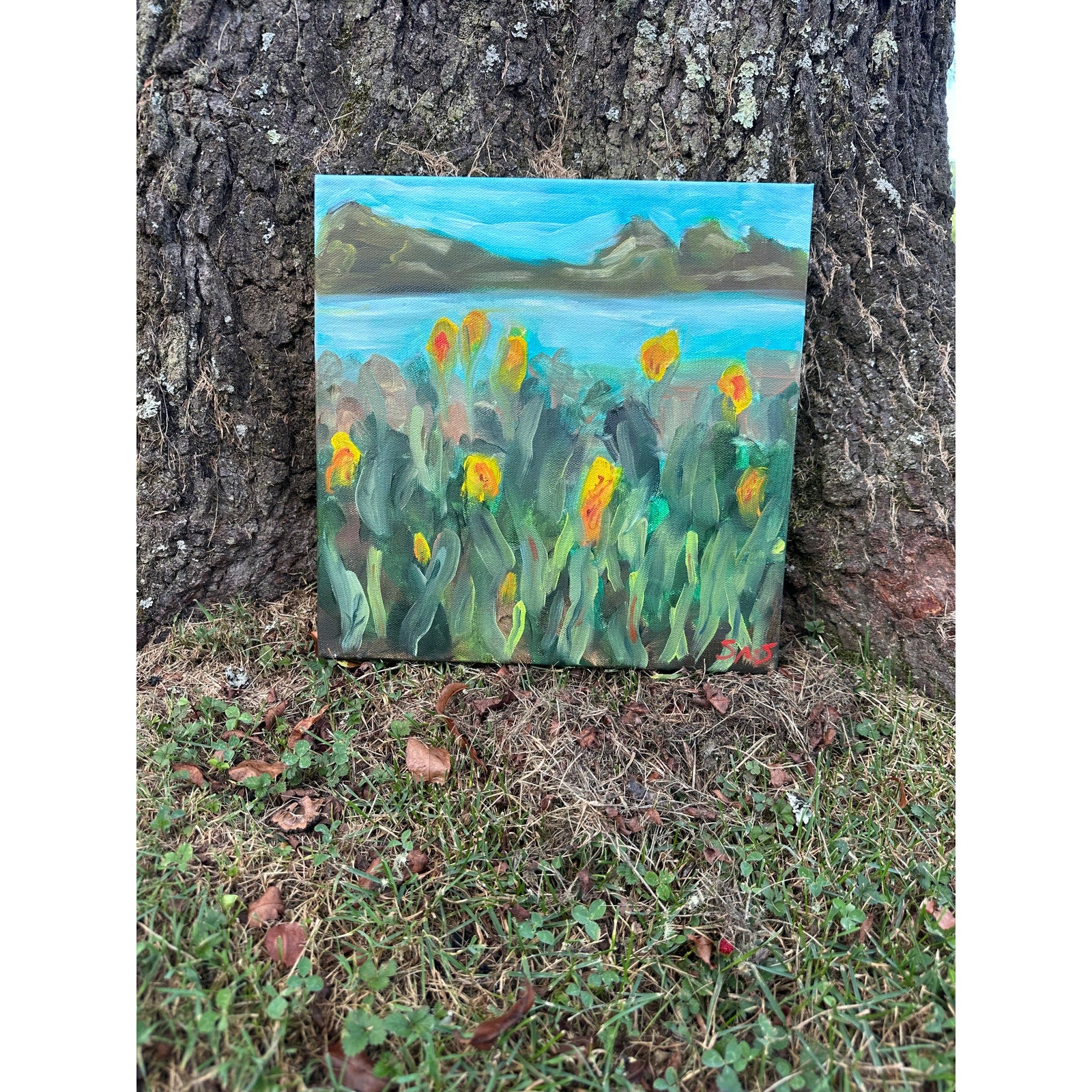 OOAK Original Oil on Canvas 'Applauding the Sun, Part I' 12X12 inches