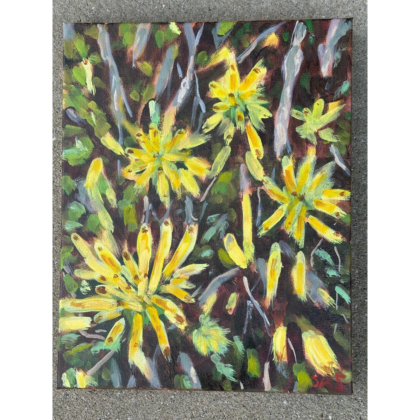 Original Oil Painting 'Little Fireworks Flowers' 11X14 inches on Gallery Wrapped Canvas