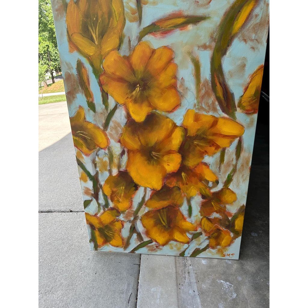 Original Oil Painting Abstract Floral Day Lilies Wall Art Decor 24X36 Inches OOAK