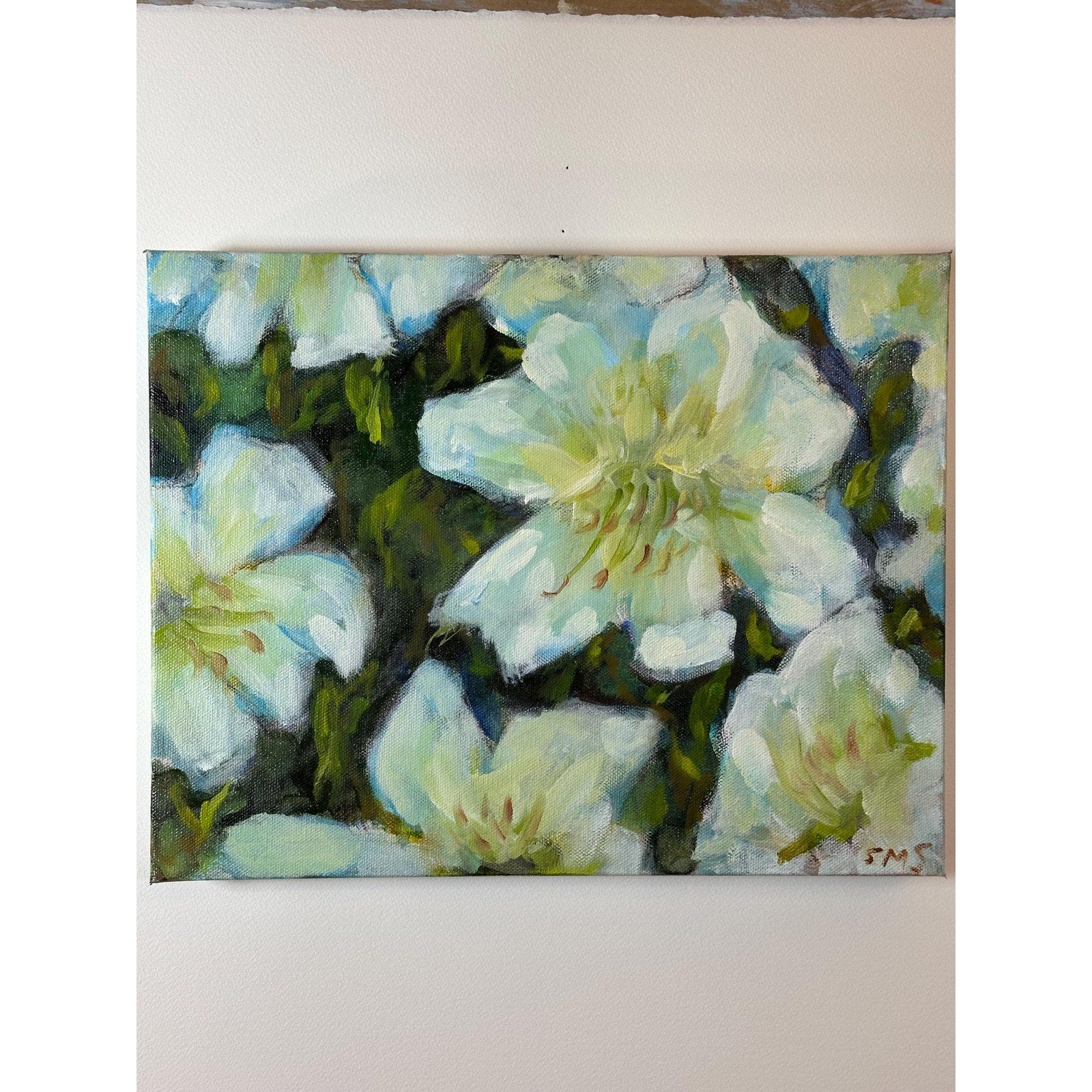 Original Oil Painting 'Casablanca Lilies Study #1' 11X14 inches Gallery Wrapped Canvas Abstract Floral Signed
