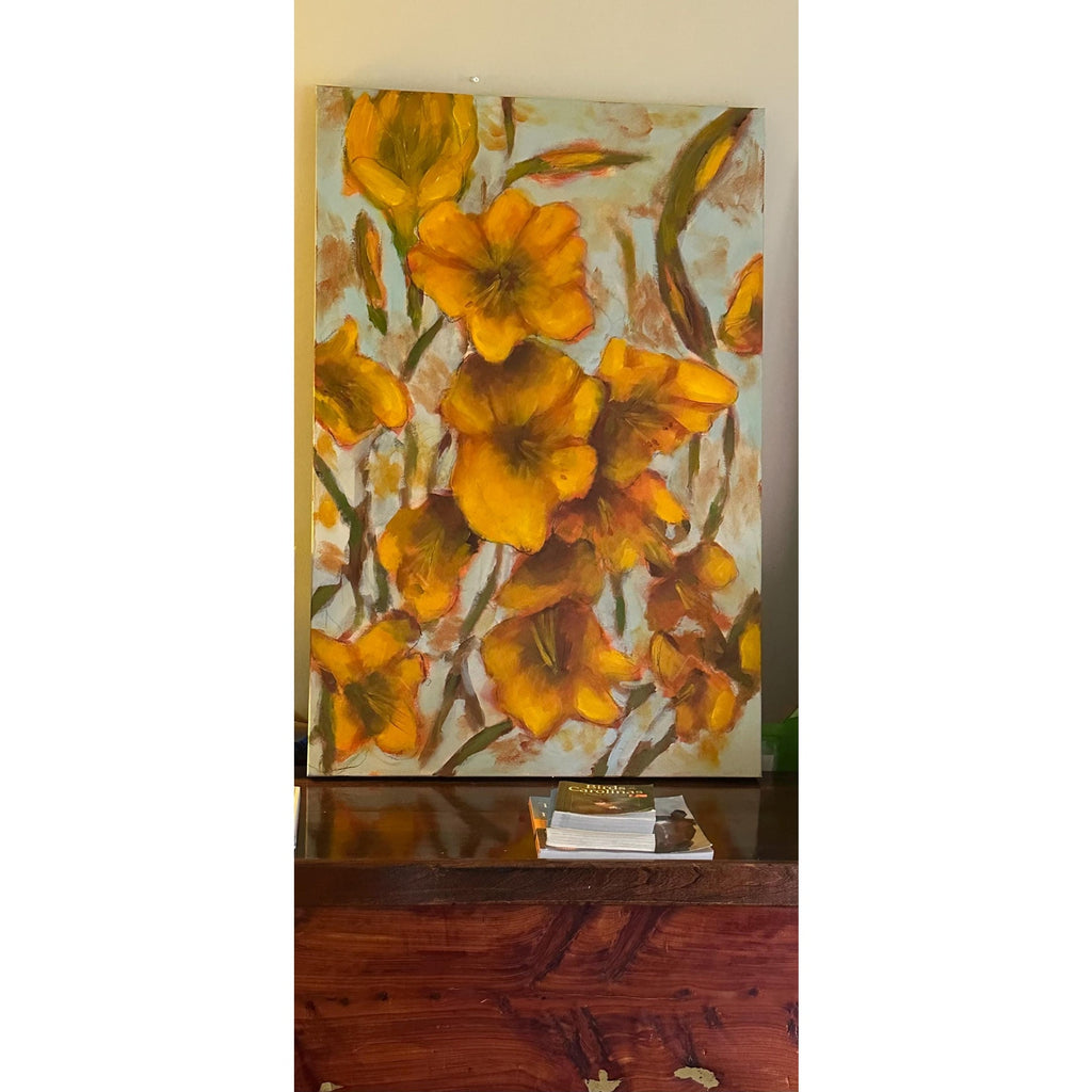 Original Oil Painting Abstract Floral Day Lilies Wall Art Decor 24X36 Inches OOAK