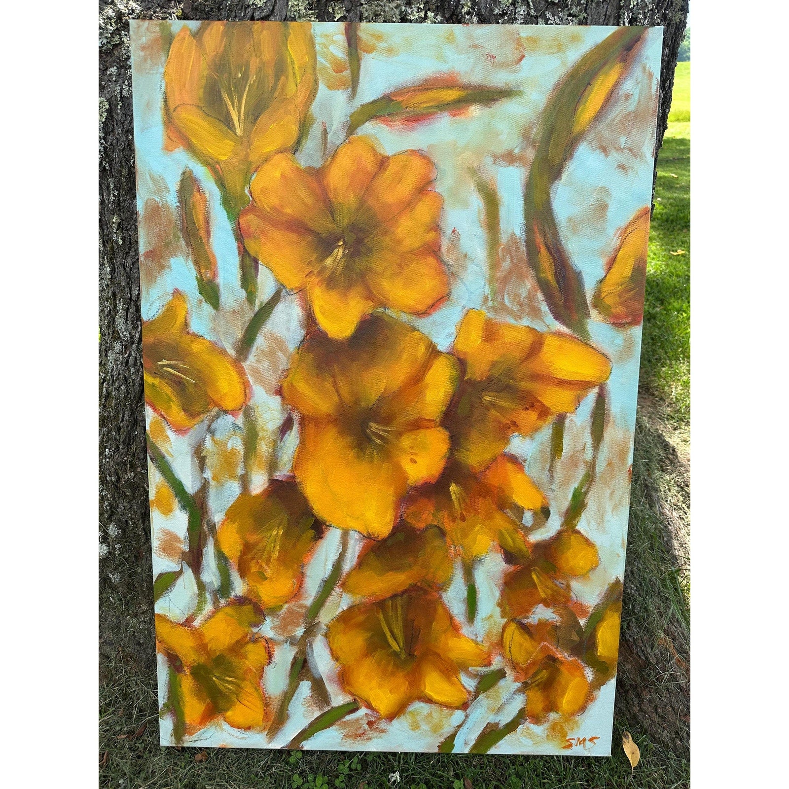 Original Oil Painting Abstract Floral Day Lilies Wall Art Decor 24X36 Inches OOAK