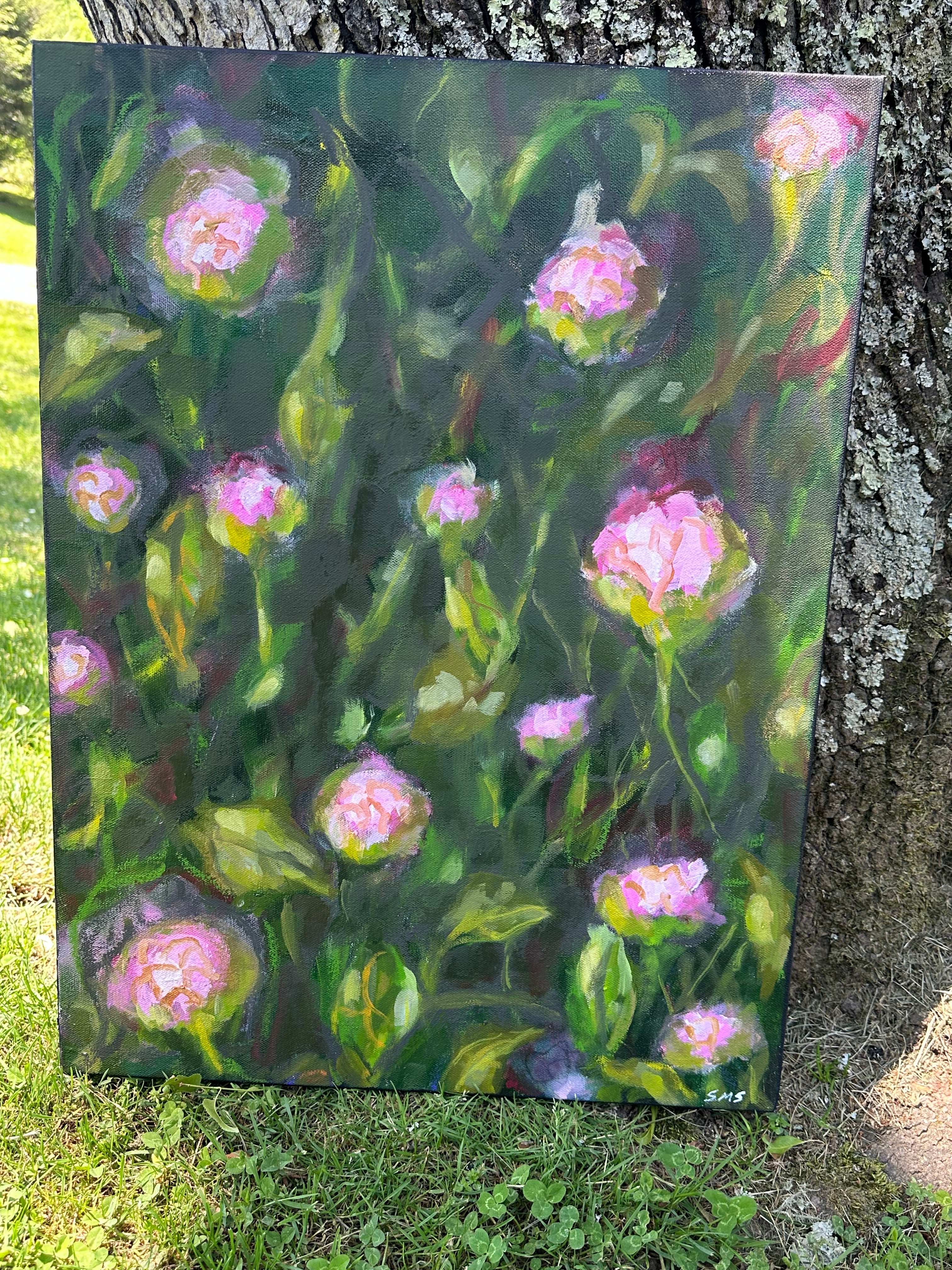 Original Oil Painting 'Dancing Peonies I' 18X24 Inches on Gallery-Wrapped Canvas