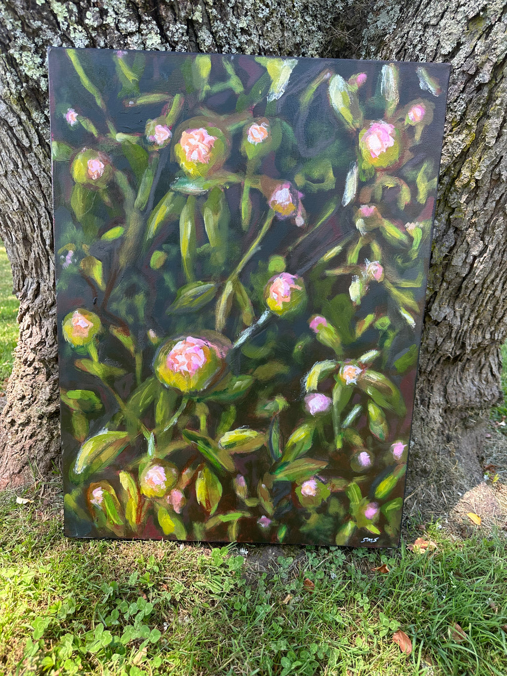 Original Oil Painting 'Dancing Peonies II' 18X24 Inches on Gallery-Wrapped Canvas