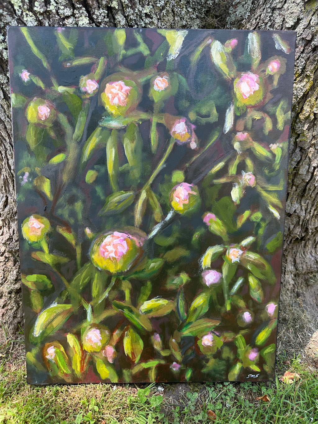 Original Oil Painting 'Dancing Peonies II' 18X24 Inches on Gallery-Wrapped Canvas