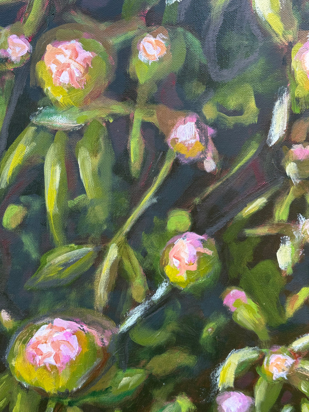 Original Oil Painting 'Dancing Peonies II' 18X24 Inches on Gallery-Wrapped Canvas