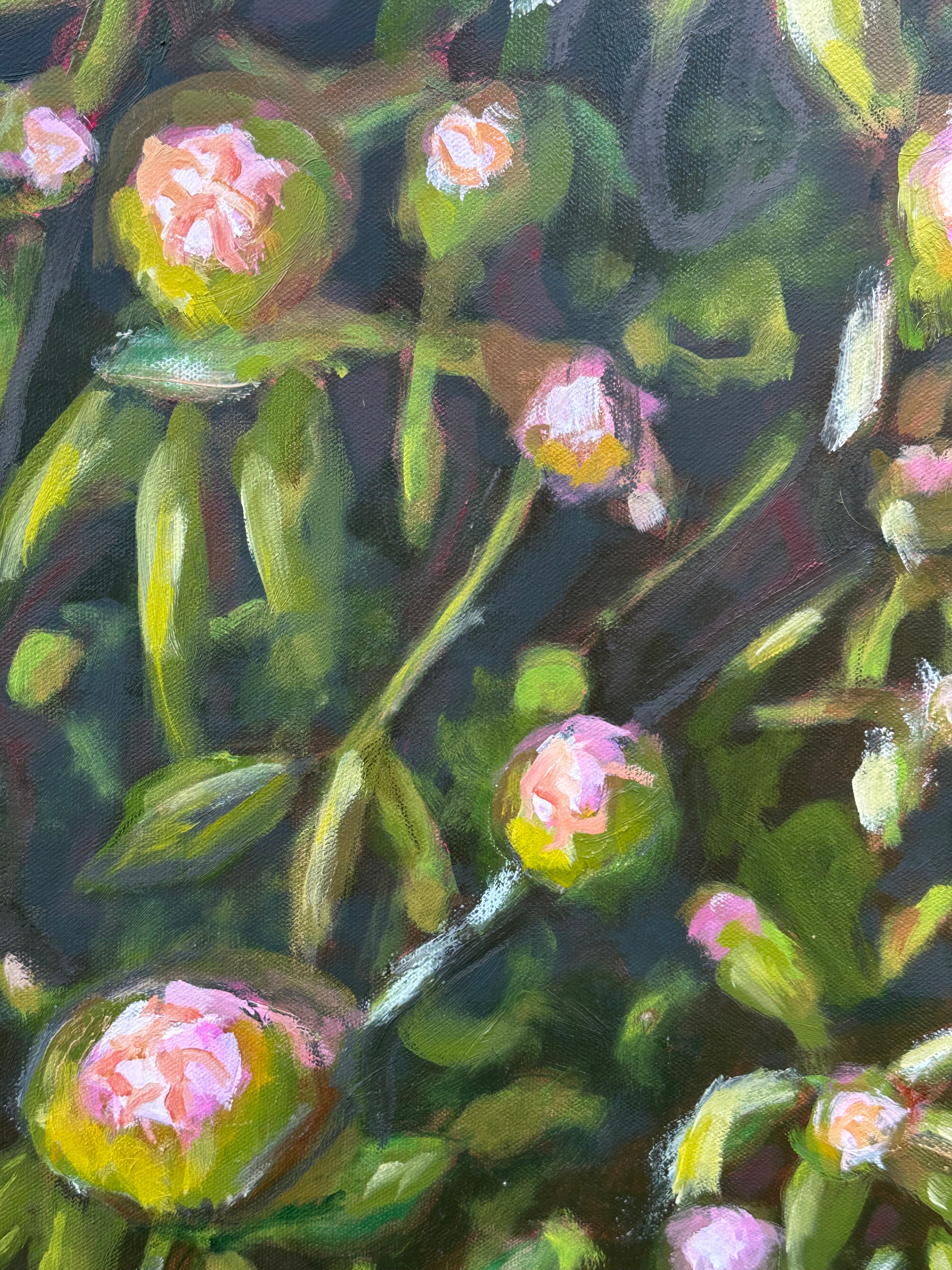 Original Oil Painting 'Dancing Peonies II' 18X24 Inches on Gallery-Wrapped Canvas