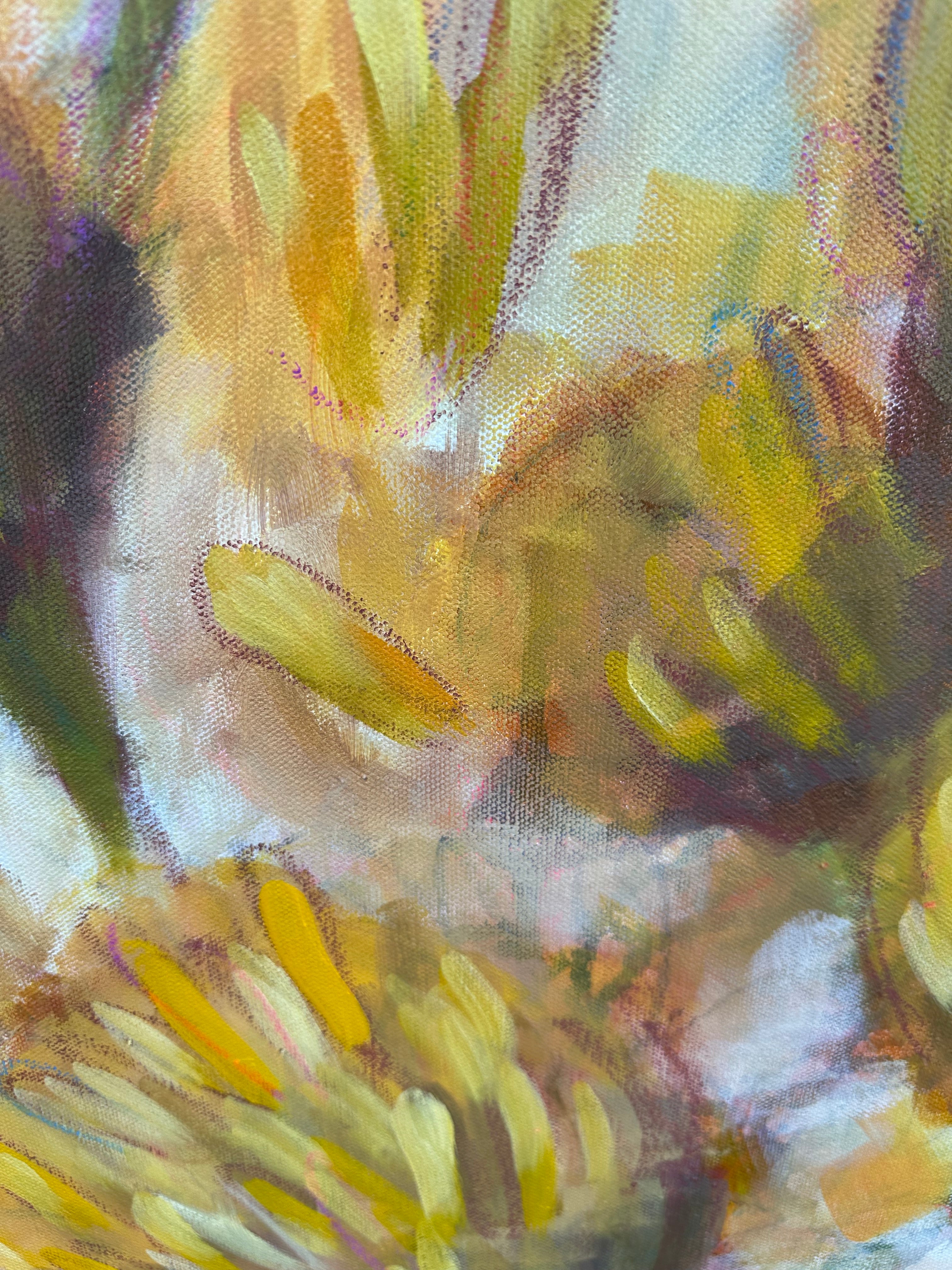 Original Oil Painting of Yellow Football Mums, 24 X 24 Inches