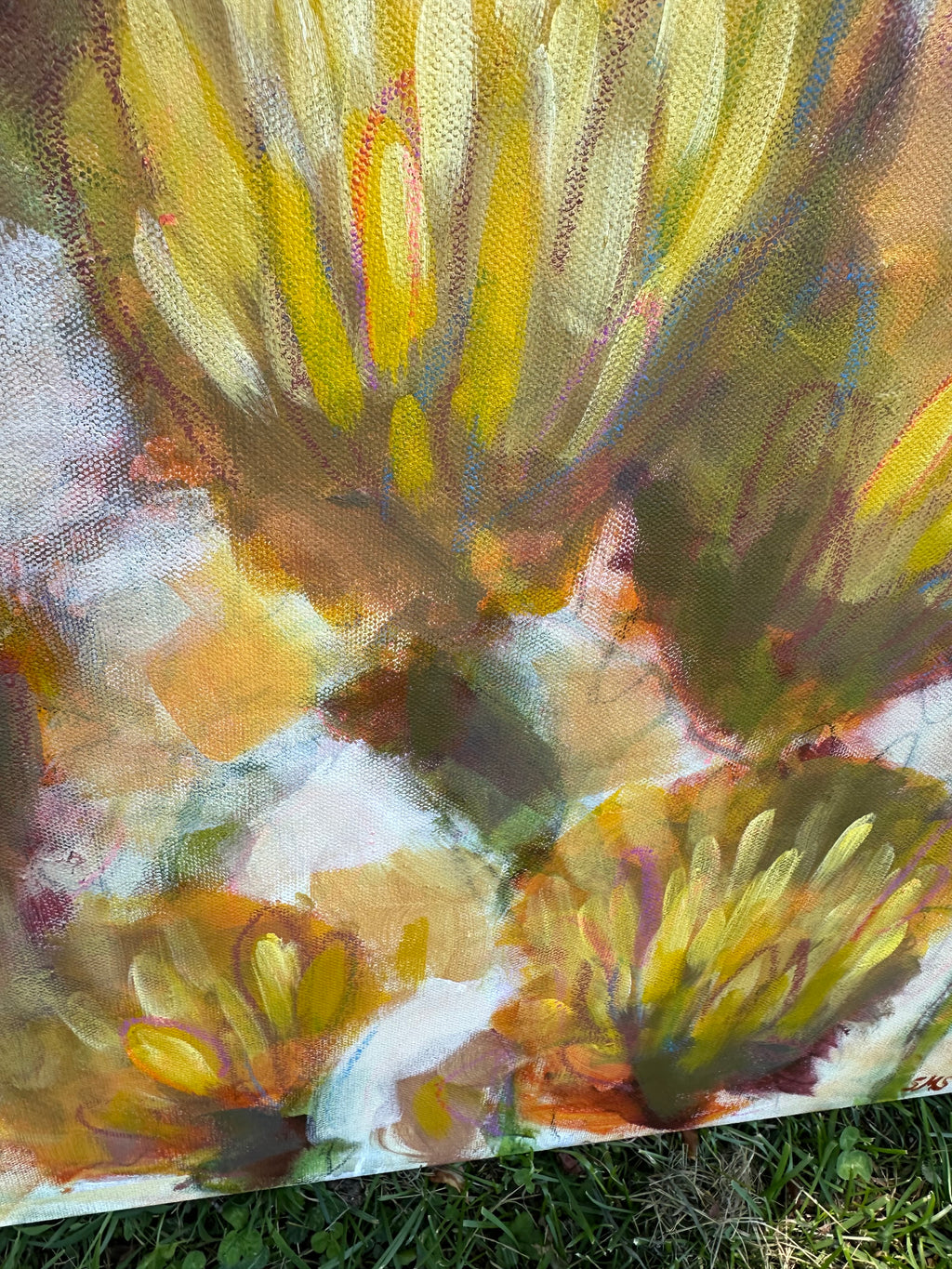 Original Oil Painting of Yellow Football Mums, 24 X 24 Inches