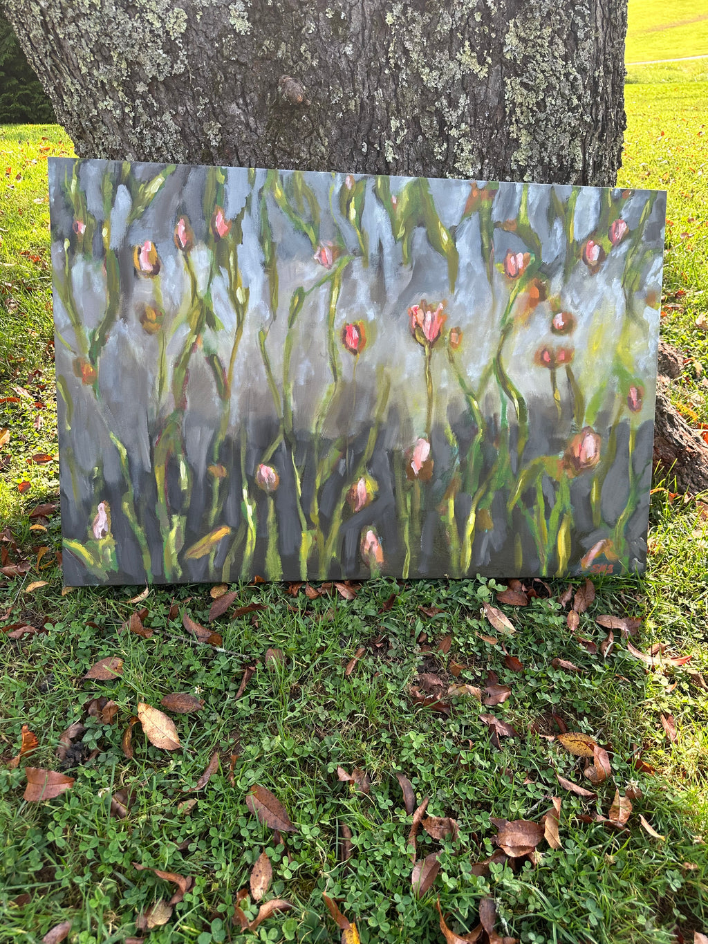Original Oil Painting, 'Blooming into the Dusk', 24x36 inches