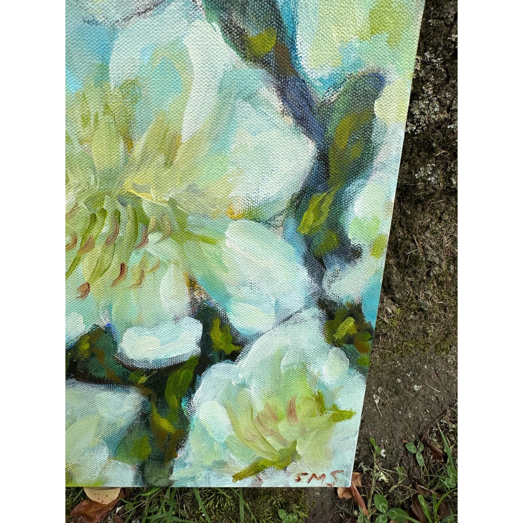 Original Oil Painting 'Casablanca Lilies Study #1' 11X14 inches Gallery Wrapped Canvas Abstract Floral Signed