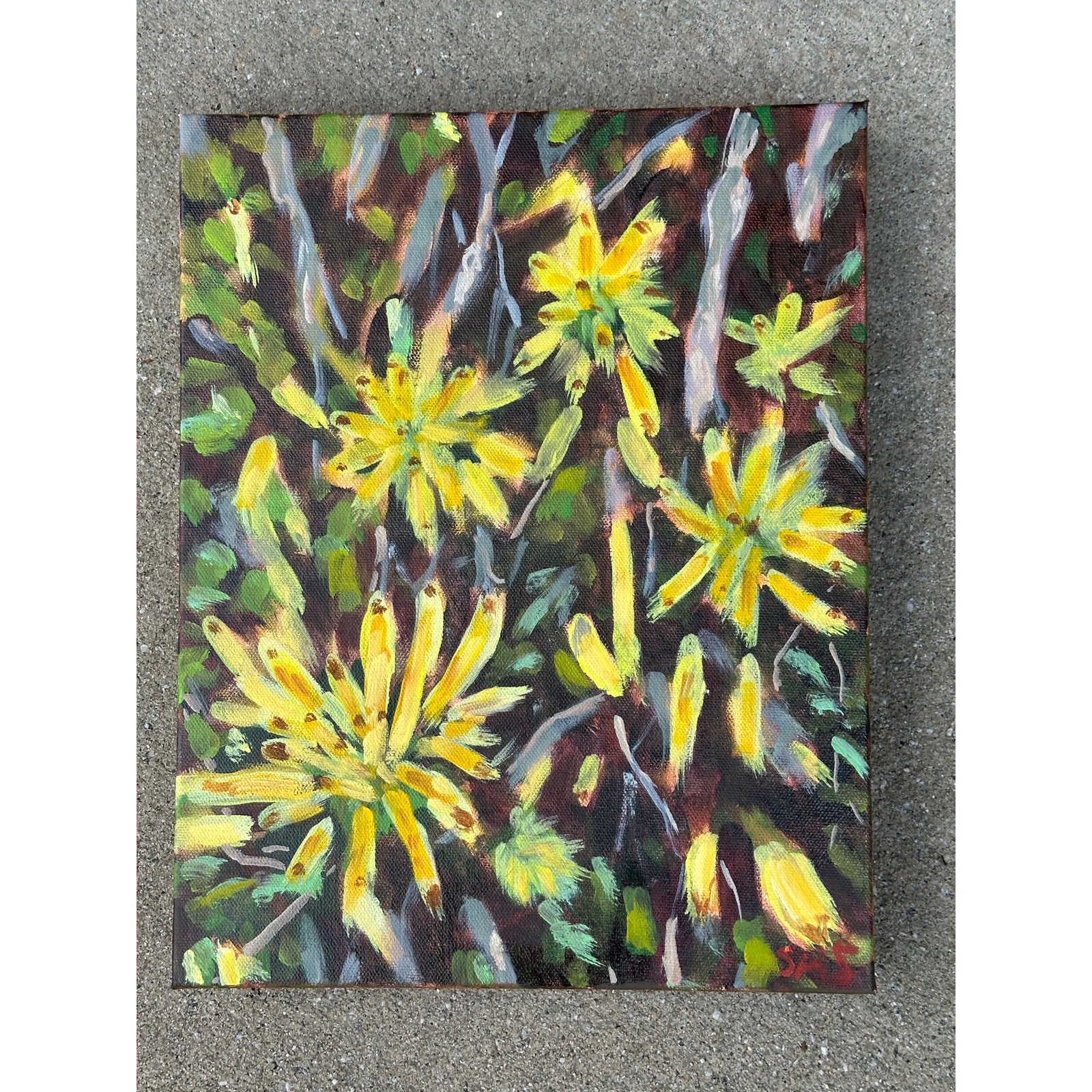 Original Oil Painting 'Little Fireworks Flowers' 11X14 inches on Gallery Wrapped Canvas