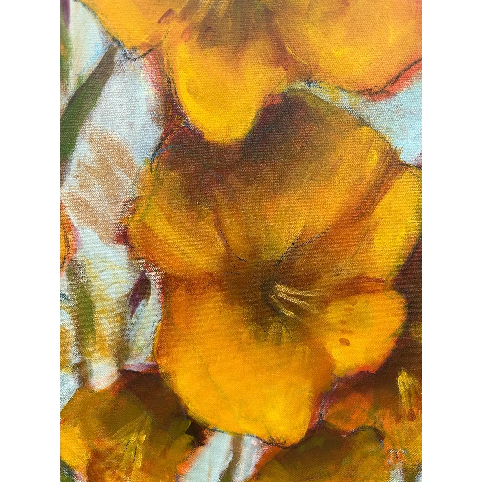 Original Oil Painting Abstract Floral Day Lilies Wall Art Decor 24X36 Inches OOAK